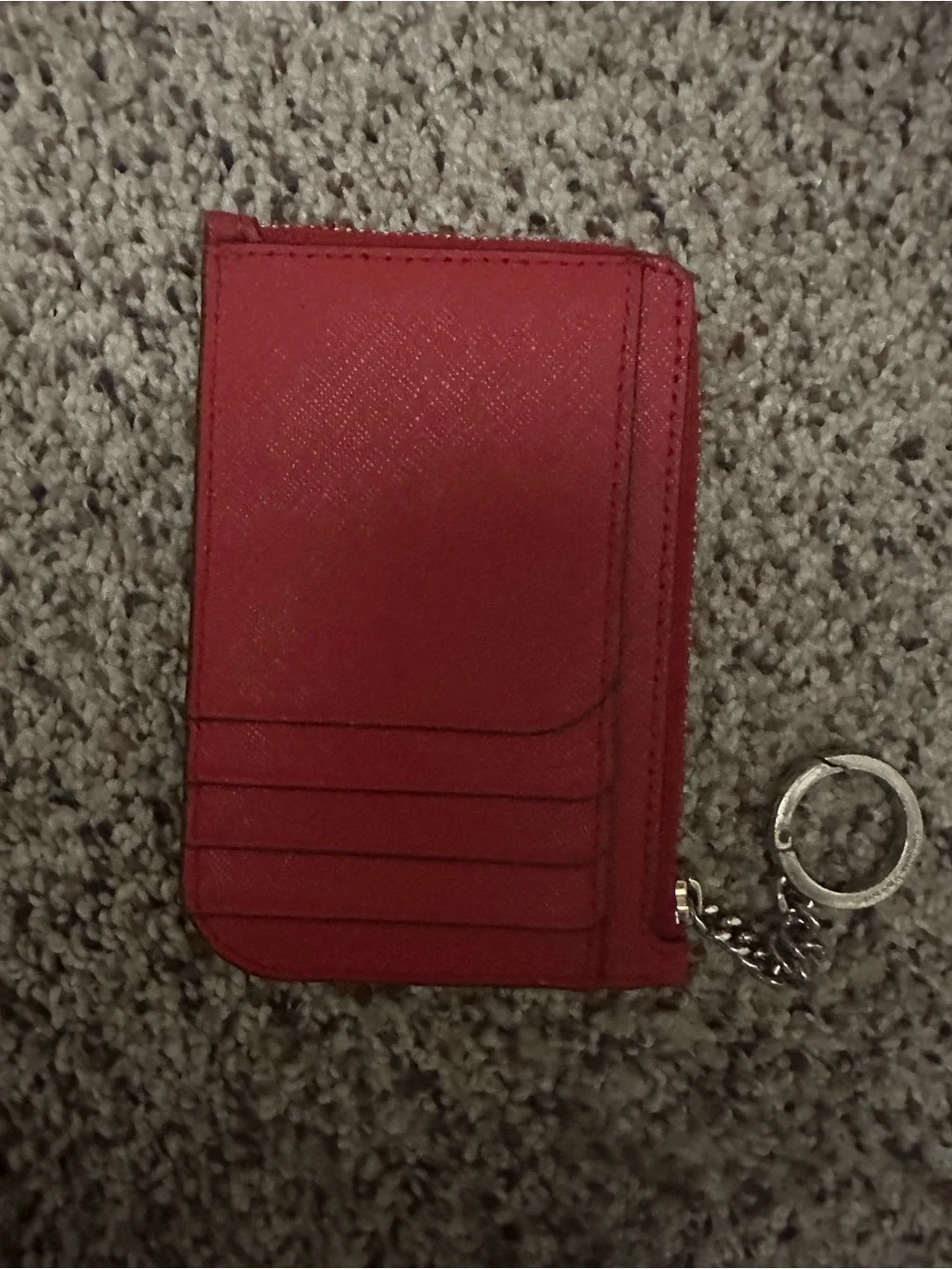 Kate Spade New York Red Saffiano Leather Zip Card Holder Keychain Minimalist